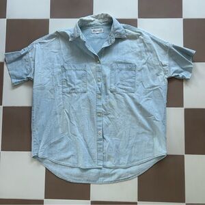 Madewell Chambray Light Denim Short Sleeve Button Up Top Women's Size Small